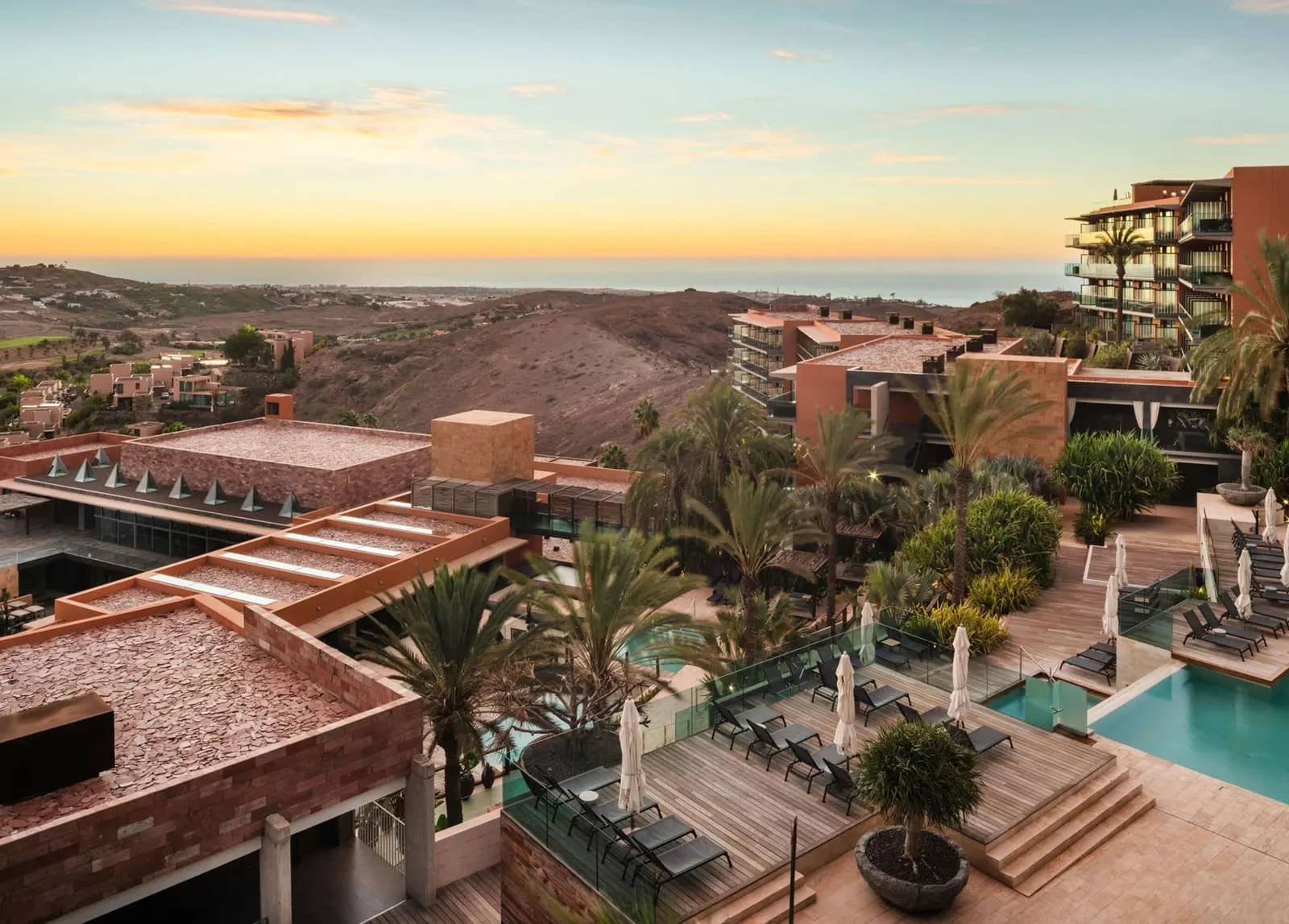 Salobre Hotel Resort & Serenity: The hotel on its hillside, with the sea beyond