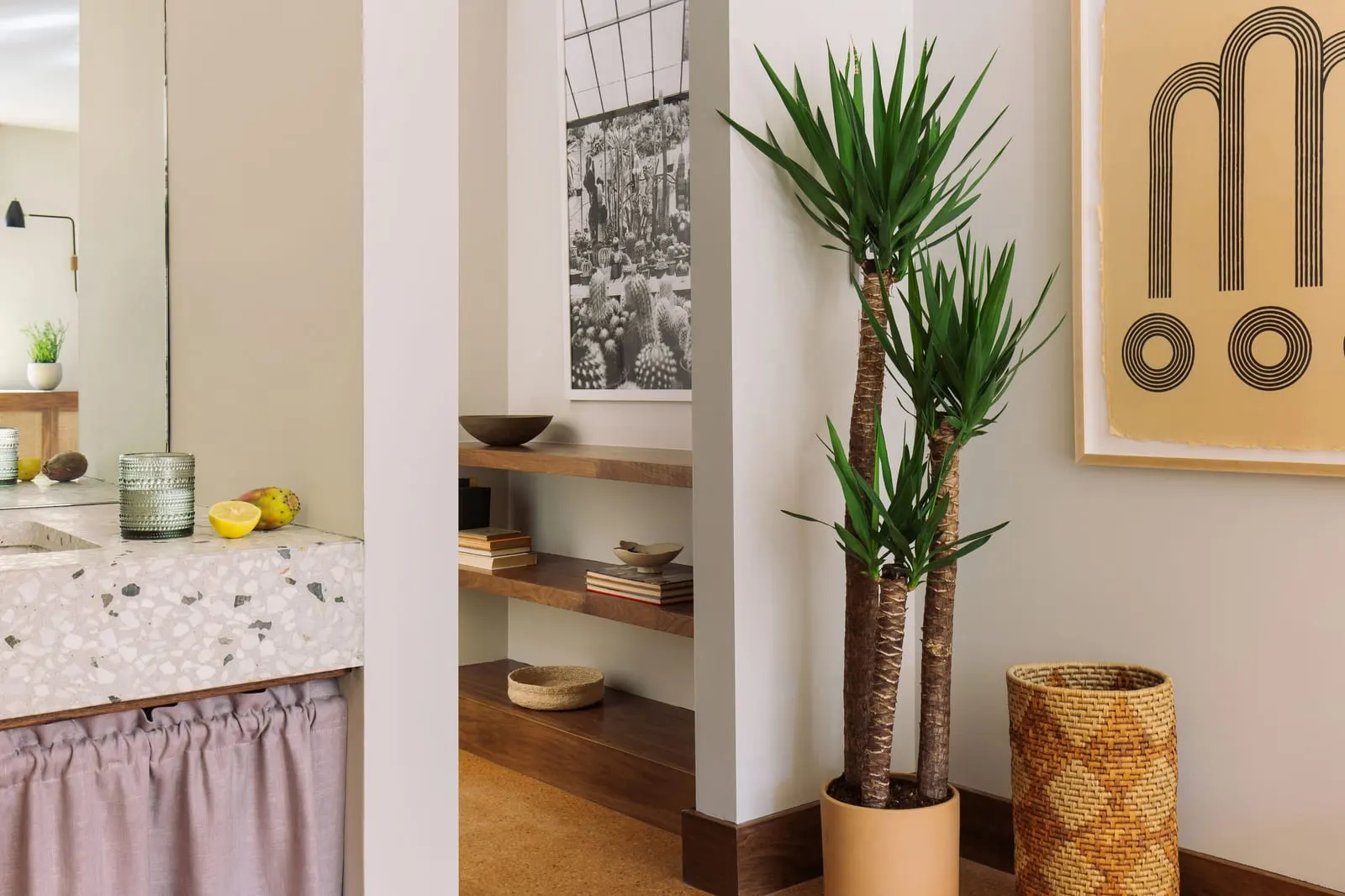 Silver Lake Pool & Inn: A terrazzo vanity and live plants