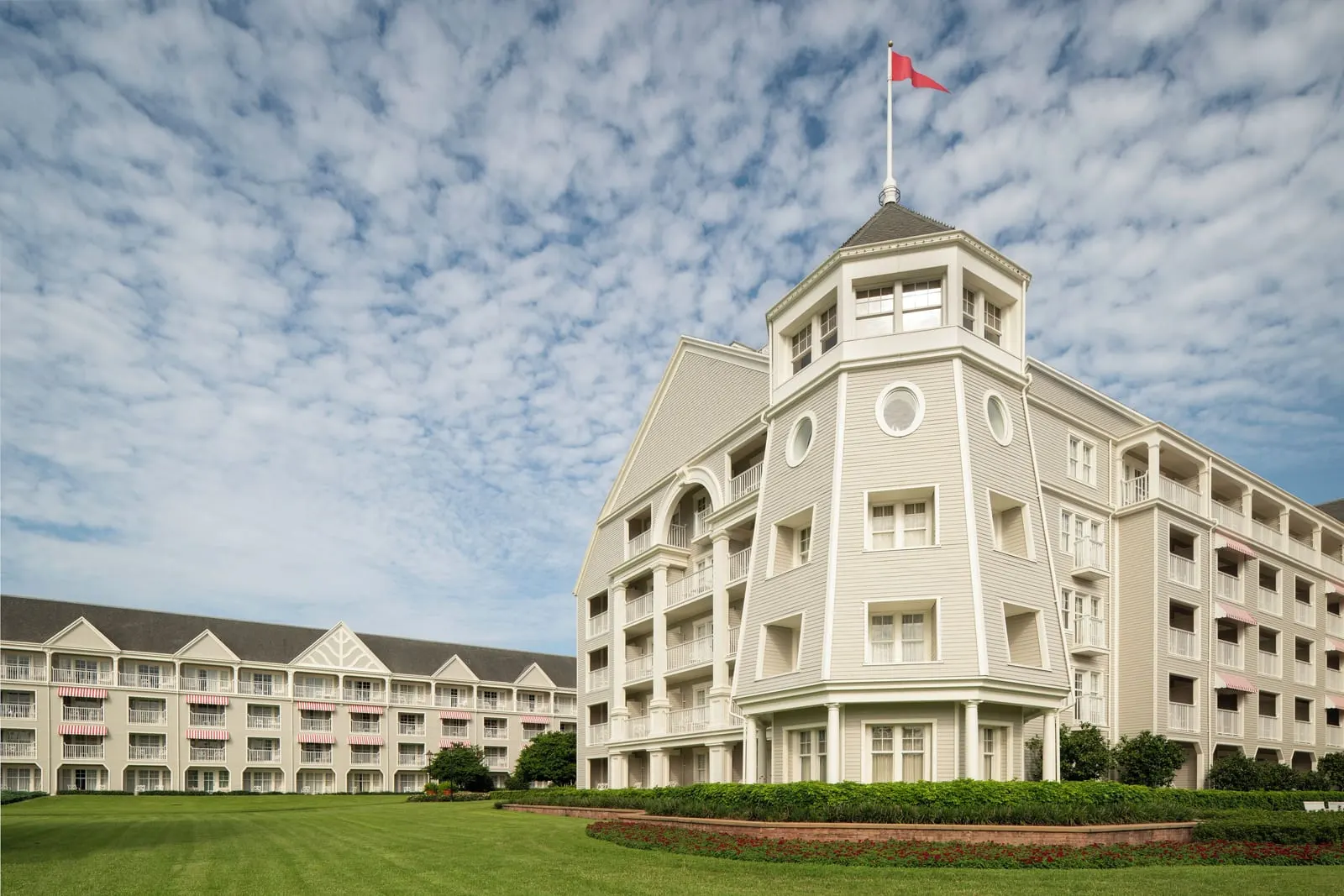 Disney's Yacht Club Resort: The Yacht Club's shingle-style wings and corner tower