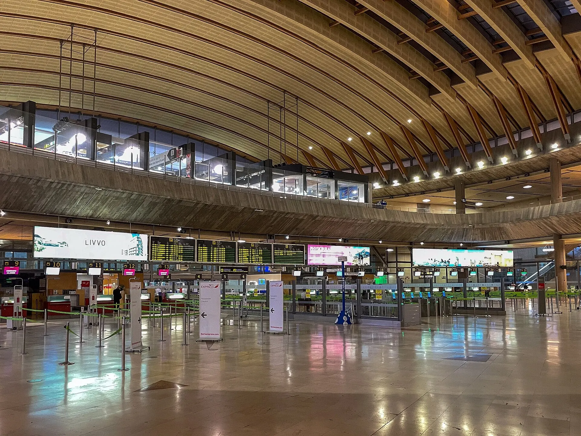The curved timber roof over the check-in hall at Tenerife North Airport