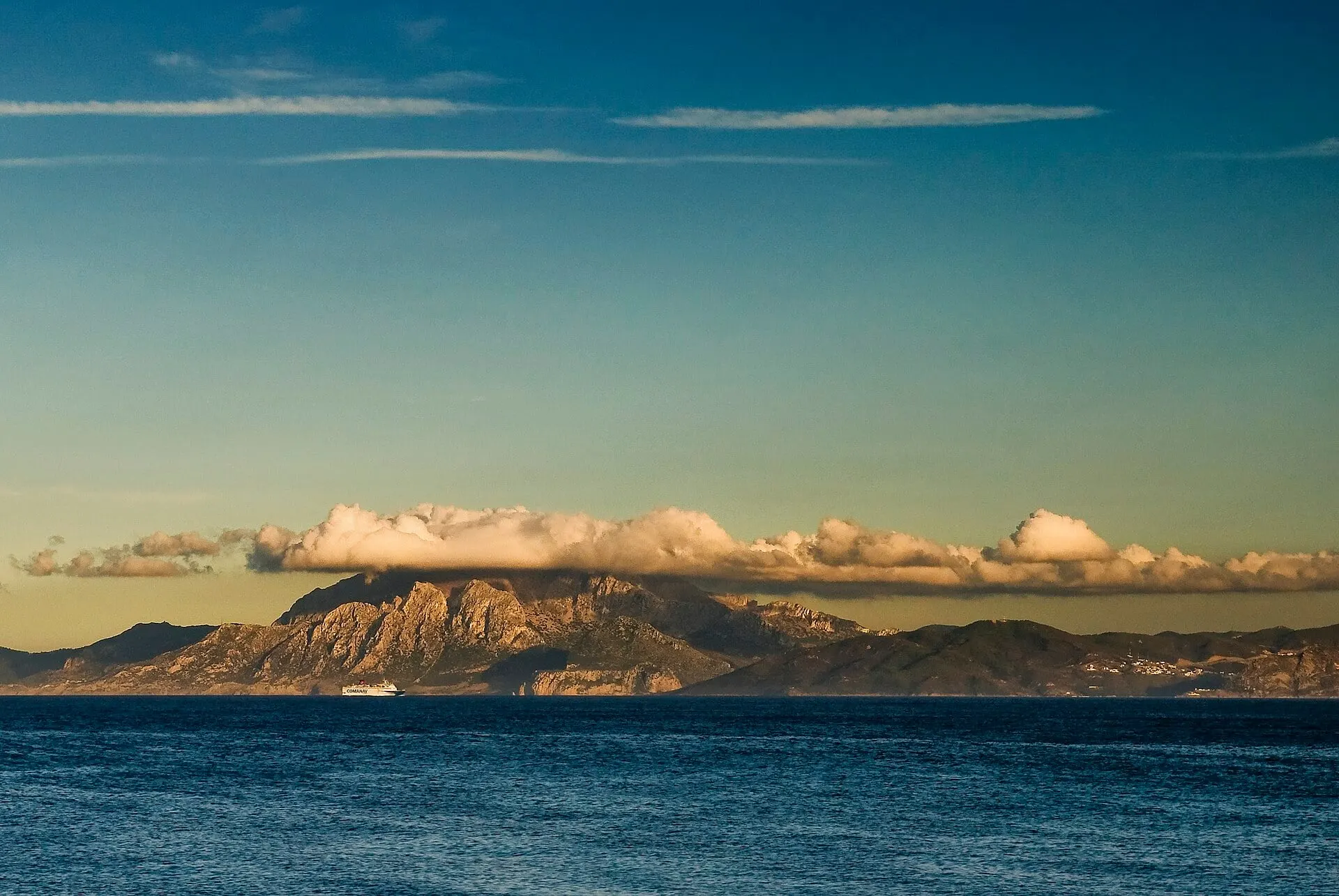 Evening light on the mountains of Morocco across the Strait of Gibraltar, seen from Tarifa