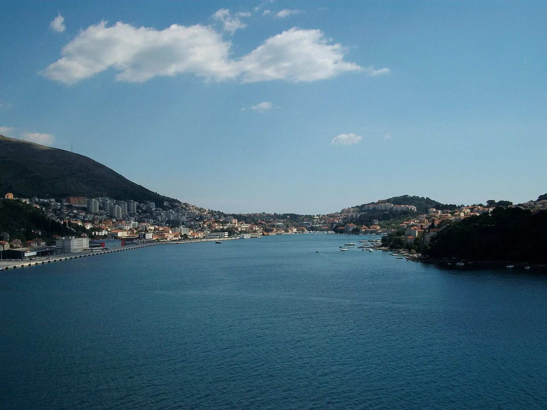 The approach to Gruž, Dubrovnik's port, at the head of a long blue inlet