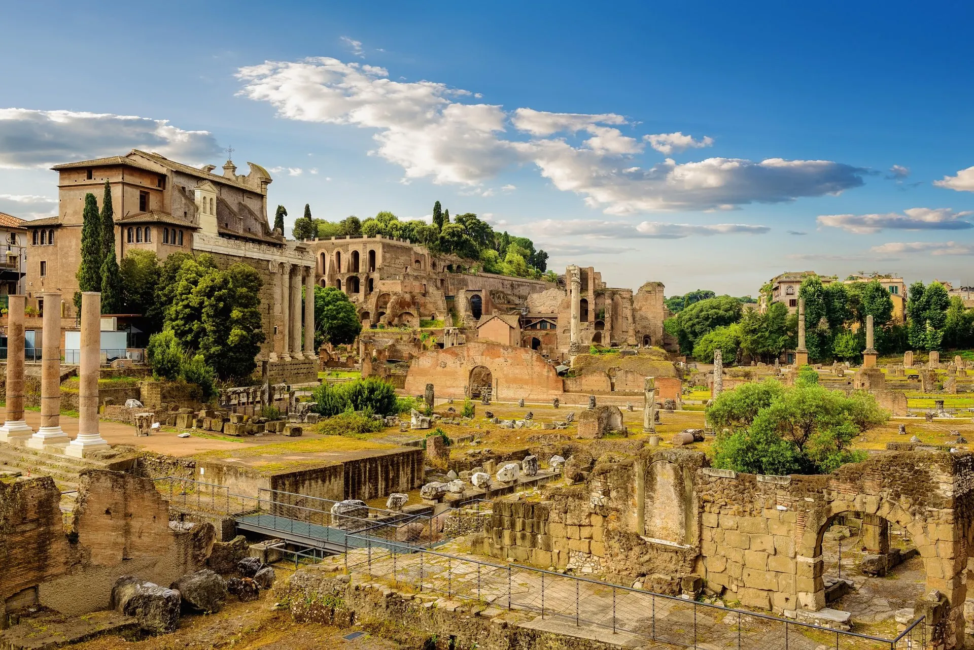The ruins of the Roman Forum seen from above