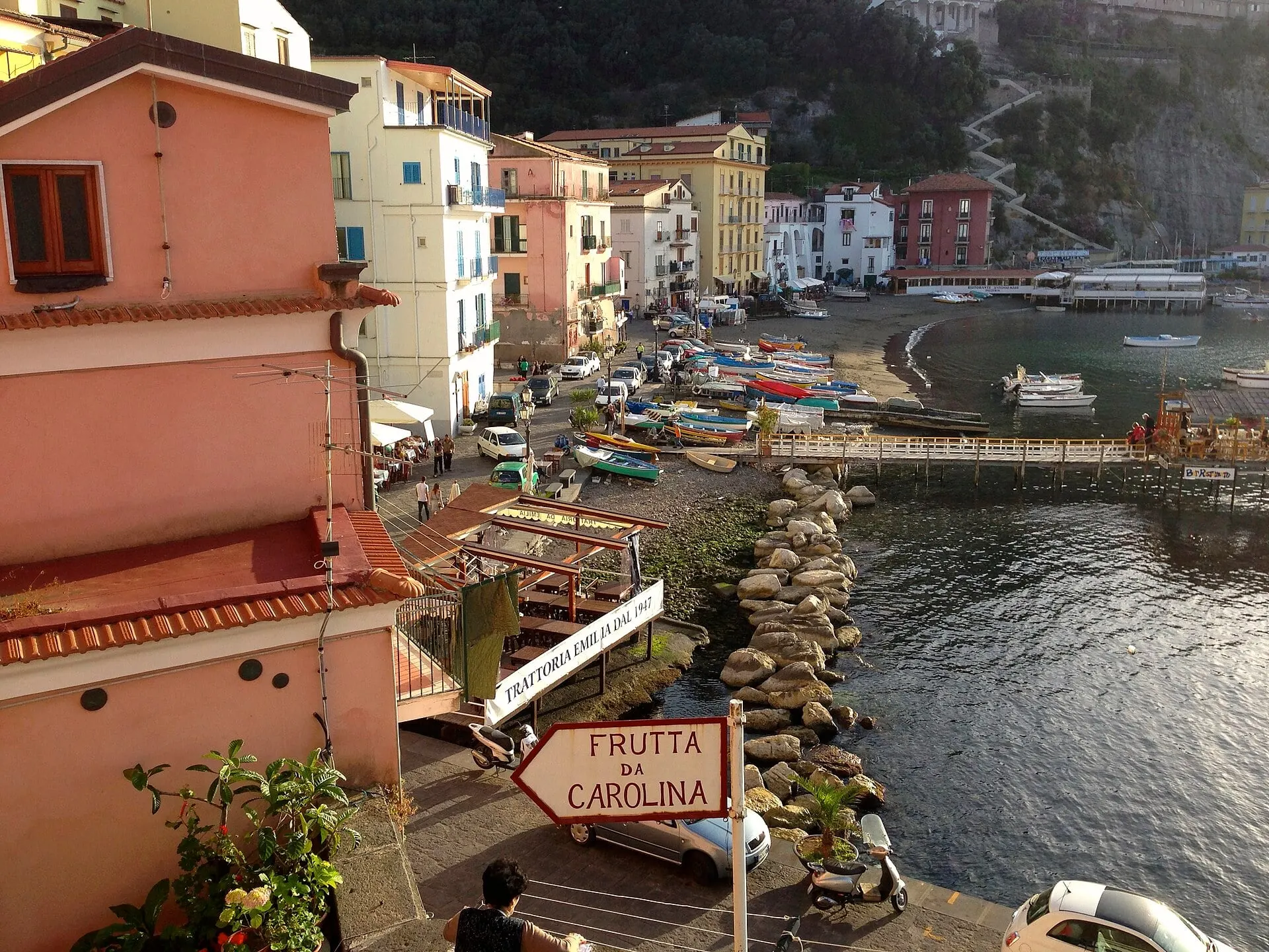 The fishing harbour of Marina Grande in Sorrento, ringed with coloured houses