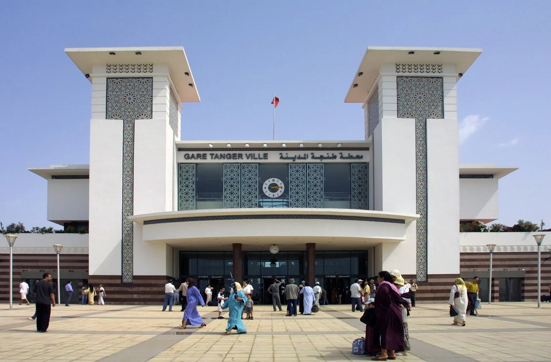 The twin towered entrance of Tanger Ville railway station in Tangier