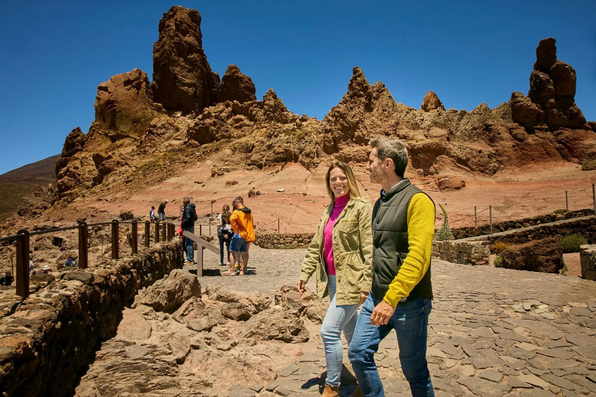 Visitors on the path by the Roques de García in Teide National Park