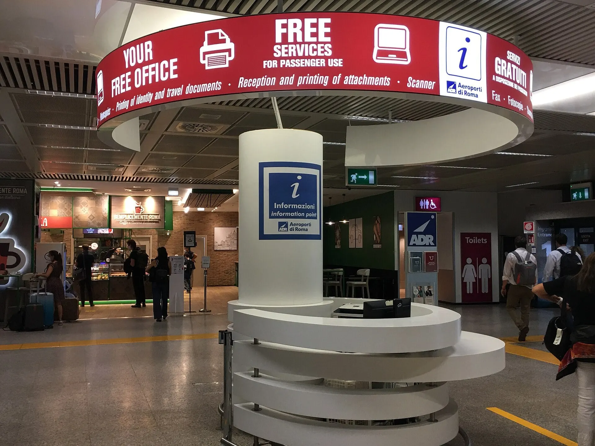 The information point in the terminal at Rome Fiumicino Airport