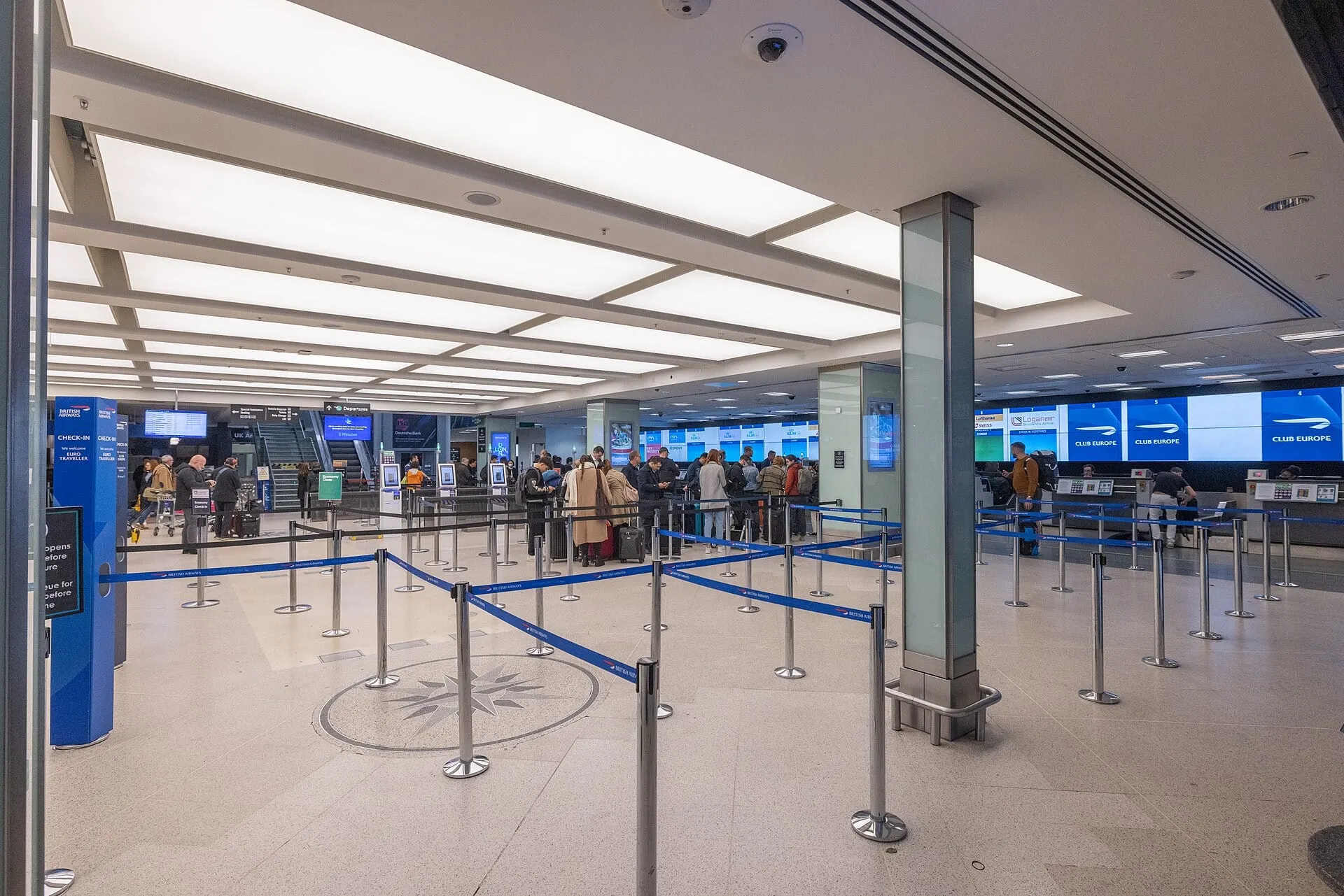 Inside the departures hall of the terminal at London City Airport