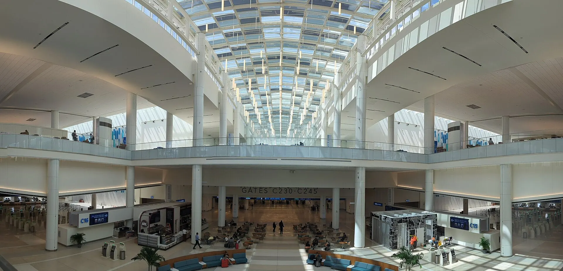 The skylit atrium of Terminal C at Orlando International Airport