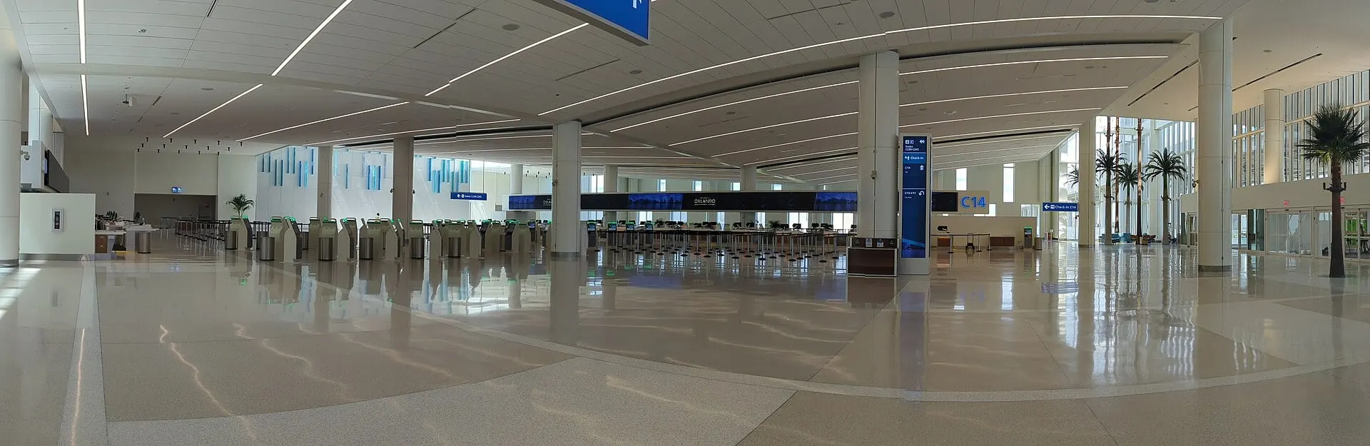 The check-in hall in Terminal C at Orlando International Airport