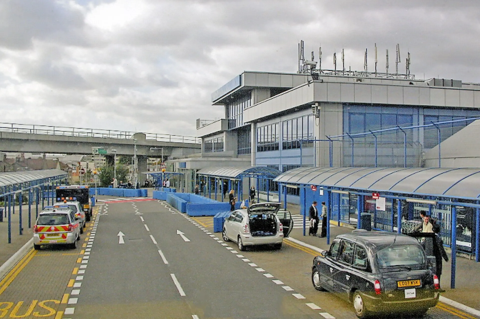 The taxi rank and forecourt outside London City Airport