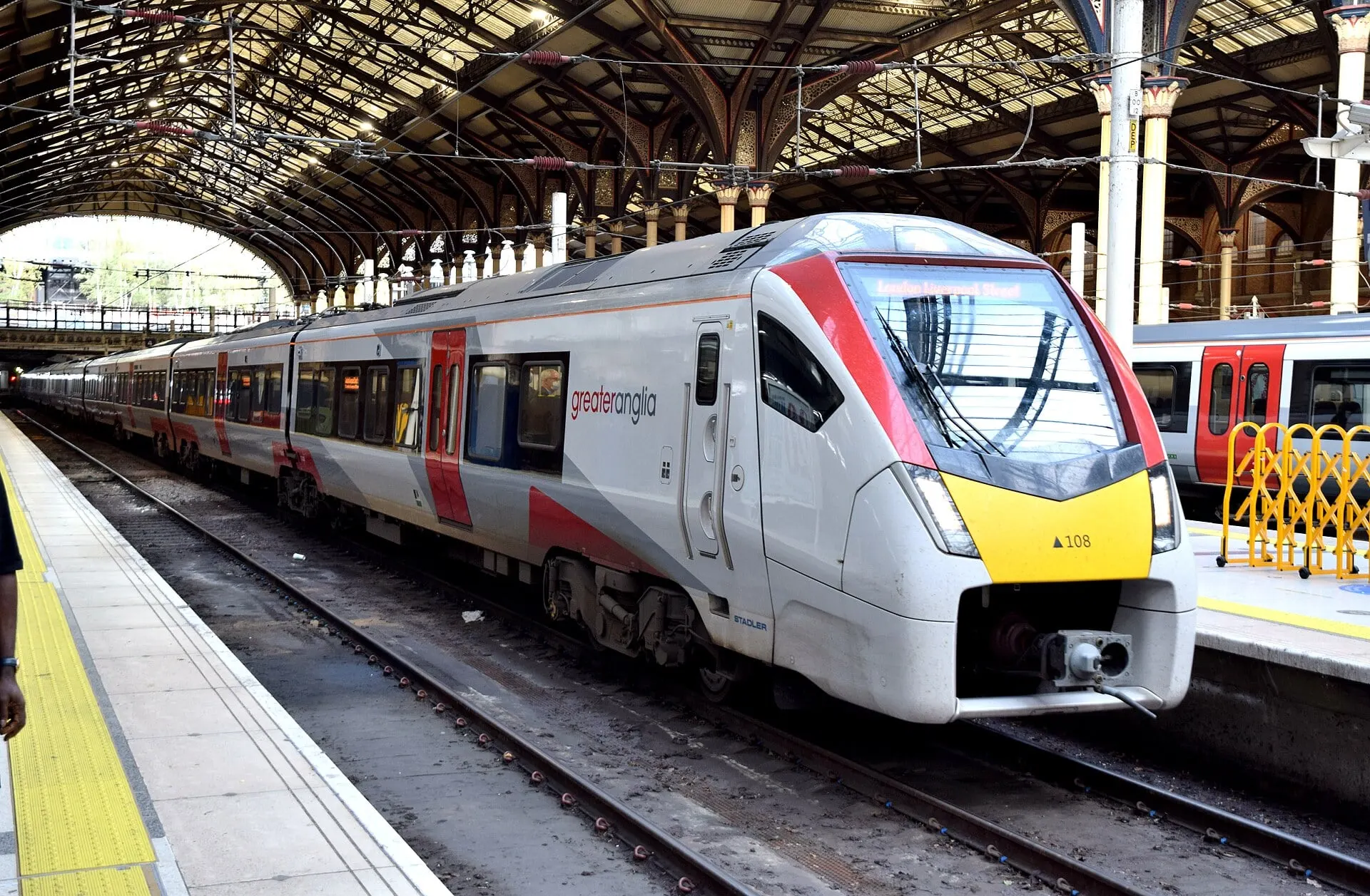 A Stansted Express train at London Liverpool Street, ready to leave for the airport