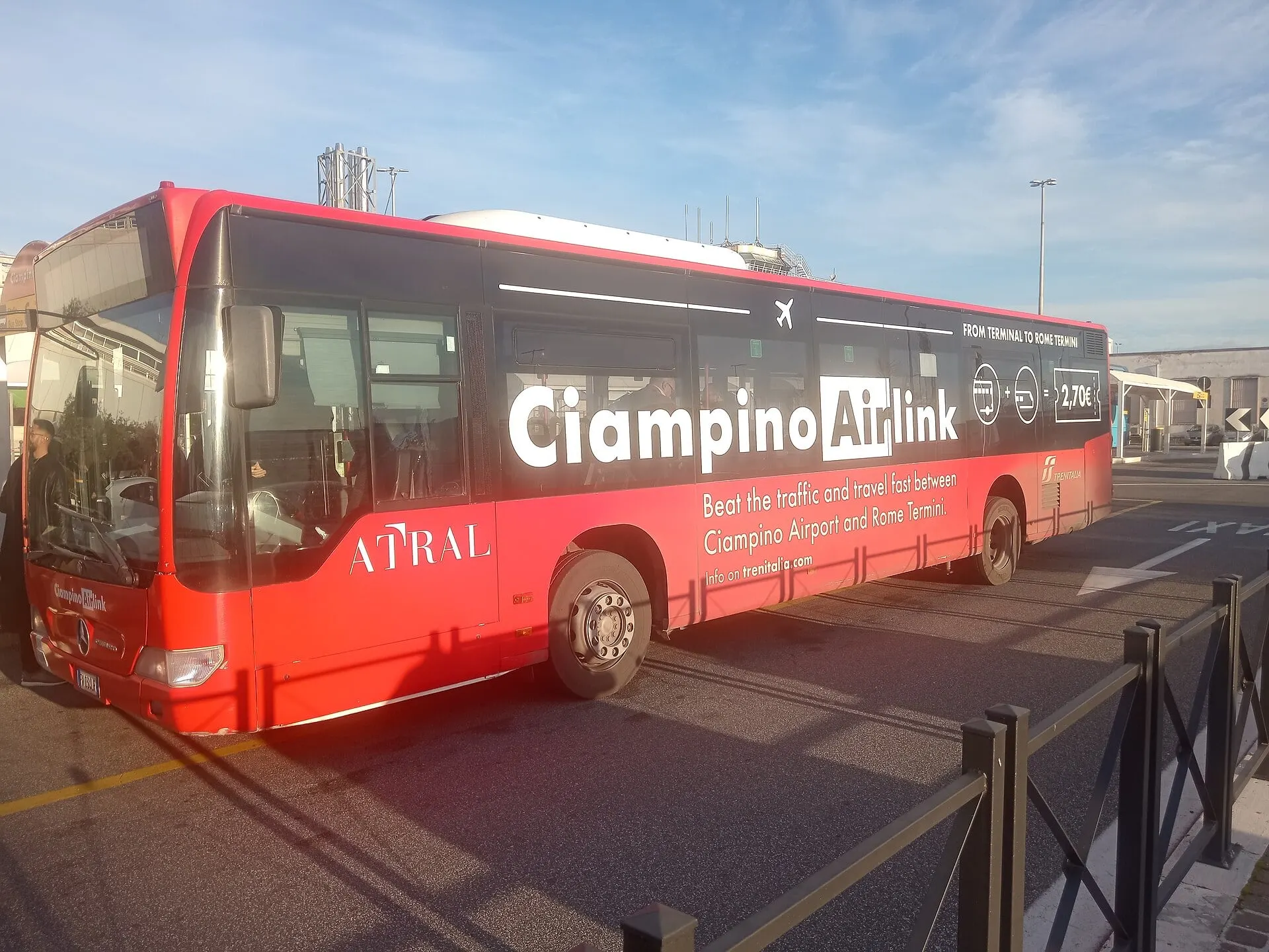 A Ciampino Airlink bus at the bus stops outside Rome Ciampino Airport