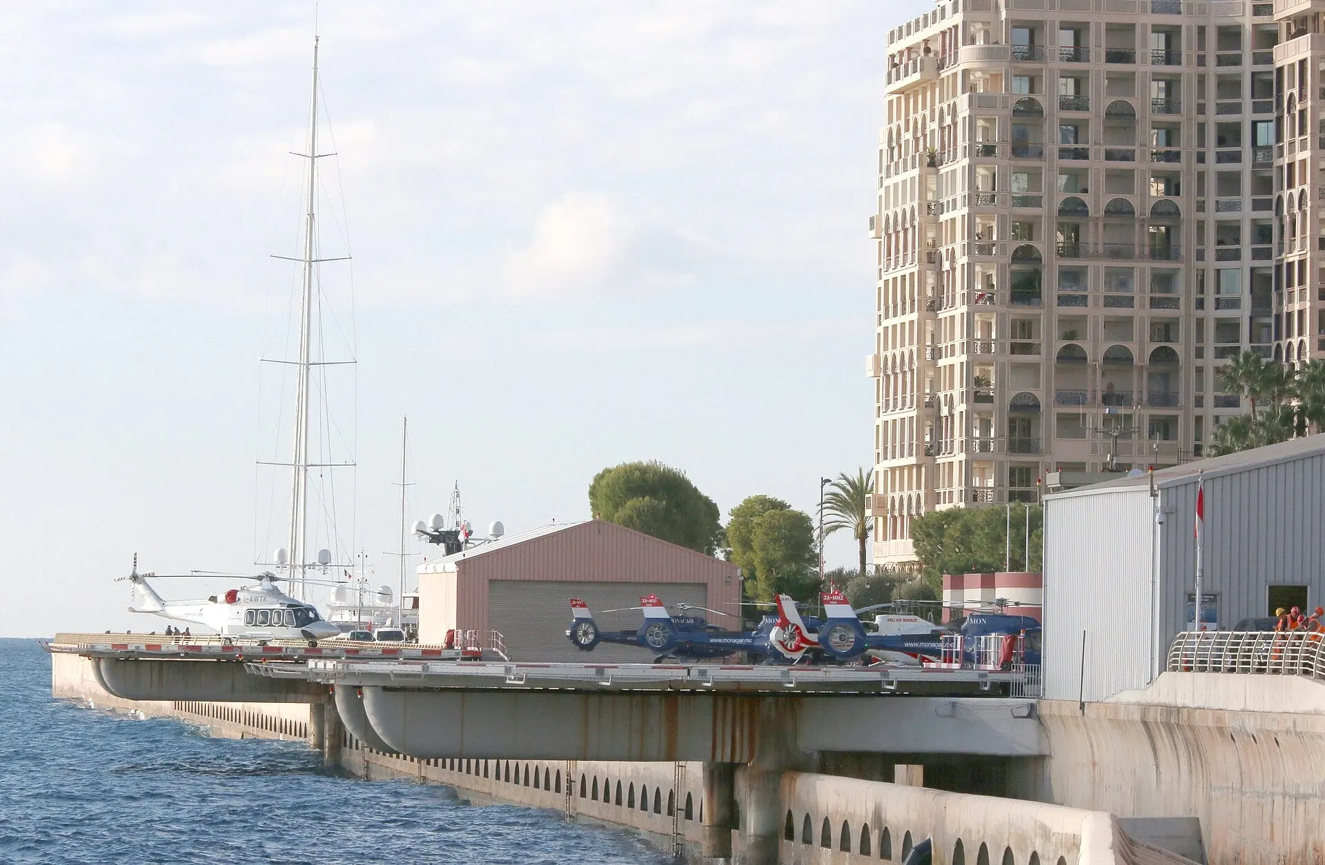 The Monaco heliport at Fontvieille, on the sea wall, where helicopters leave for Nice Airport