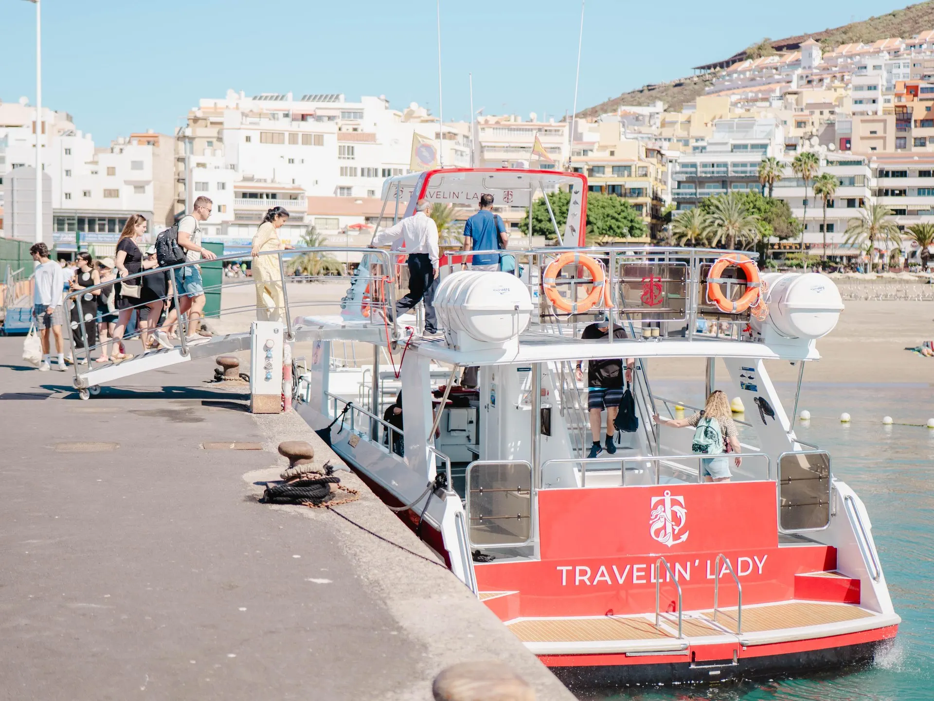 Travelin' Lady moored in Los Cristianos harbour